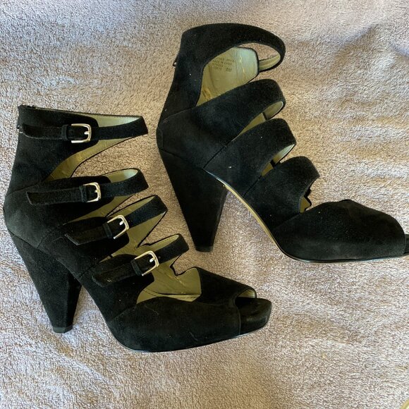 Franco Sarto Black Suede Strappy Heels – Size 8M - Picture 1 of 8